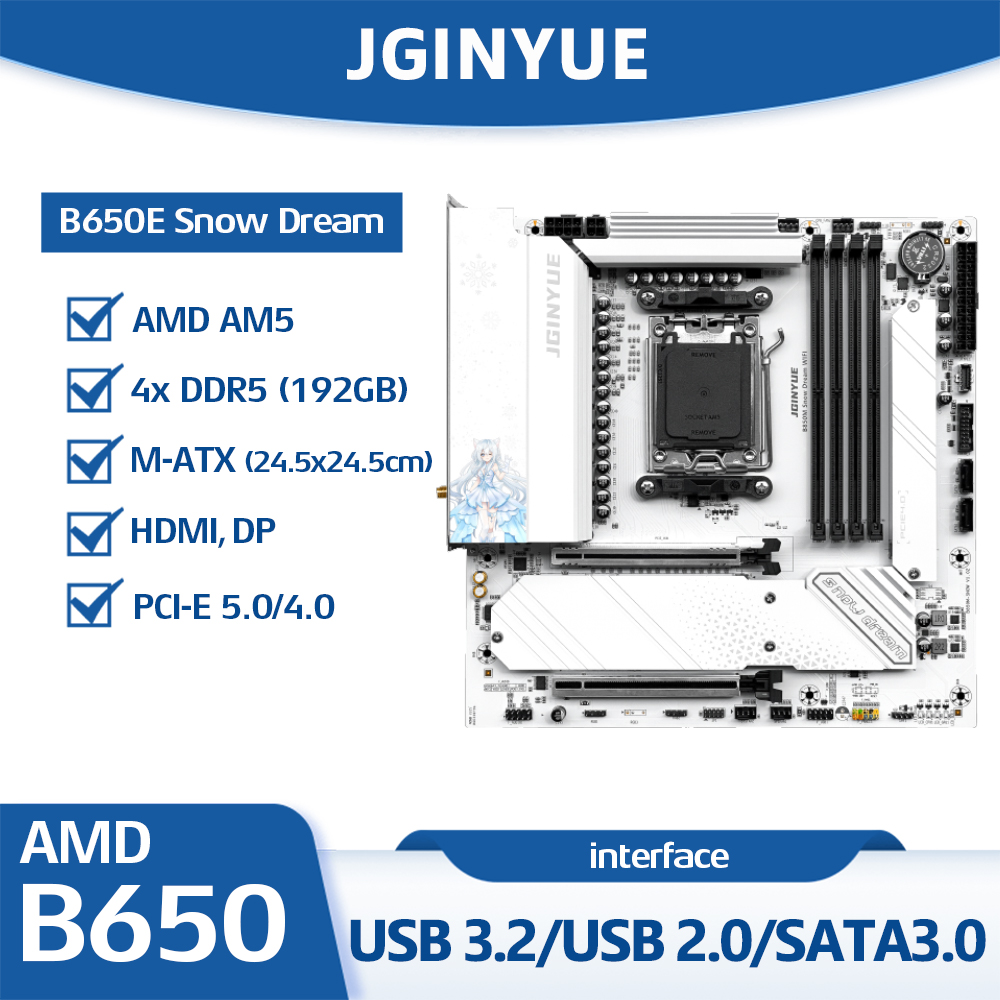 Am5 Micro Atx Pcie 5.0 Motherboard - JGINYUE B650E Snow Dream Motherboard Soket
